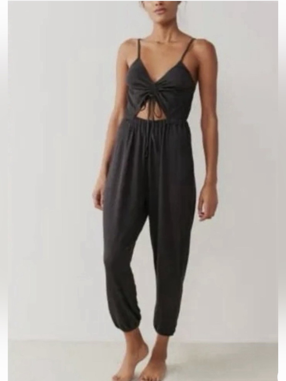 Urban Outfitters Black Spaghetti-Strap Drawstring Jumpsuit